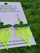 Load image into Gallery viewer, Green and Black Alien Invasion Spaceship Earrings
