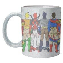 Load image into Gallery viewer, Mugs 'Superhero Butts Circular Round': Mug Colour Inner &amp; Handle 11oz - Black
