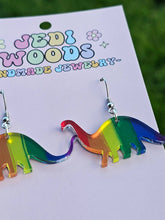 Load image into Gallery viewer, Rainbow Metallic Dinosaur Earrings
