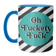Load image into Gallery viewer, Mugs 'Oh Fuckety Fuck!! Teal Design': Mug Colour Inner &amp; Handle 11oz - Black
