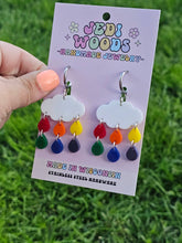 Load image into Gallery viewer, Rainbow Raindrop Cloud Earrings with Double Rain Drops
