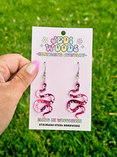 Load image into Gallery viewer, Pink Mirror Witchy Snake Earrings
