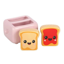 Load image into Gallery viewer, Kawaii Toast Salt and Pepper Shakers in Toaster Holder
